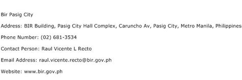 bir pasig contact number.